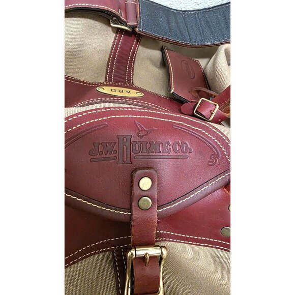 J.W. Hulme Co. Canvas & Leather Duffel Bag Brass Hardware Personalized Monogram - Picture 4 of 13